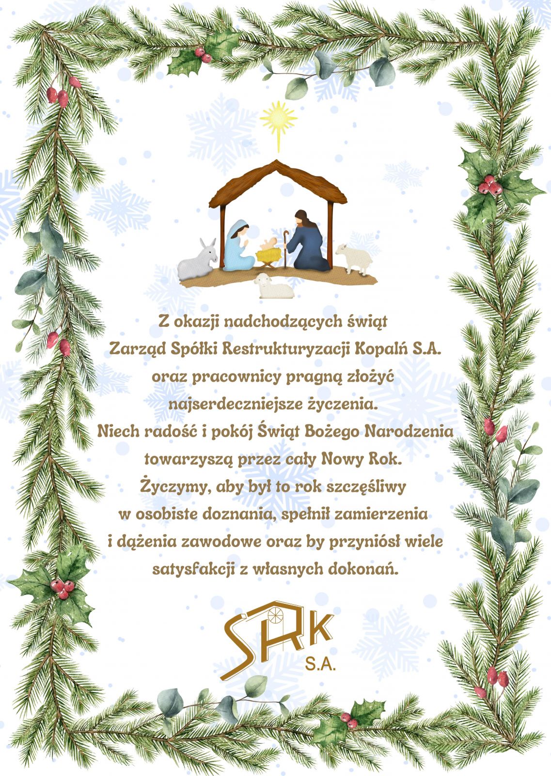 WESOŁYCH ŚWIĄT BOŻEGO NARODZENIA ŻYCZY SRK S.A.